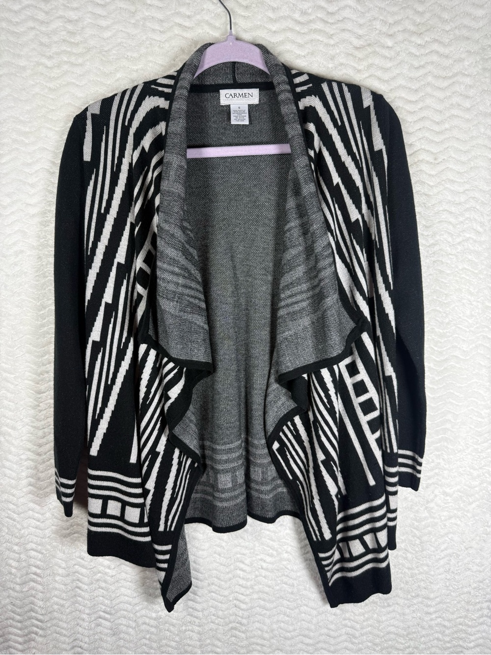 Carmen Black & Gray Waterfall Geometric Sweater Cardigan